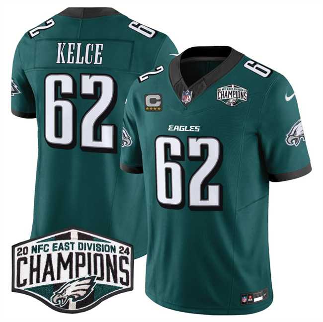 Men%27s Philadelphia Eagles #62 Jason Kelce Green 2024 New NFC East Champions With 4-Star C Patch F.U.S.E. Vapor Untouchable Limited Stitched Jersey->philadelphia eagles->NFL Jersey